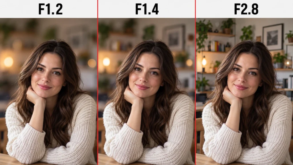 Background blur comparison at F1.2 F1.4 and F2.8